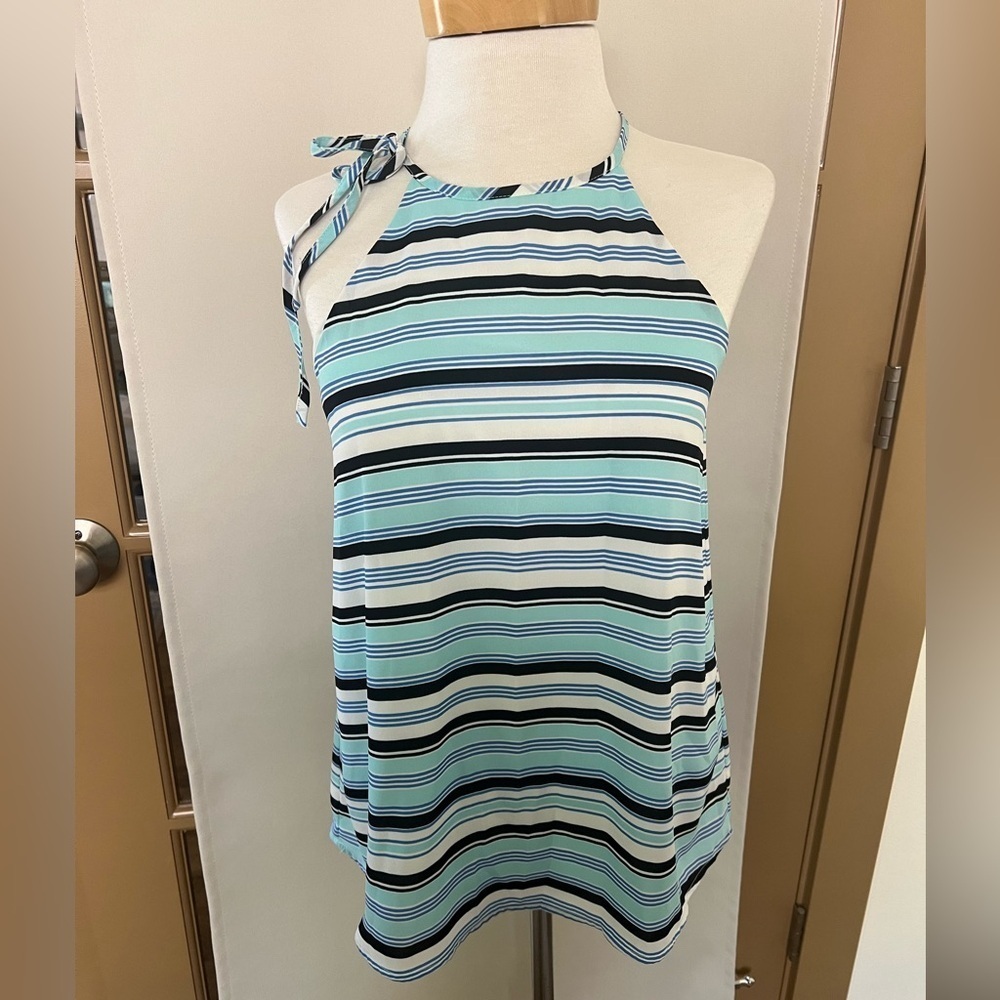 Alice Blue Womens‎ Small Blue White Stripe High Neck Tank Top